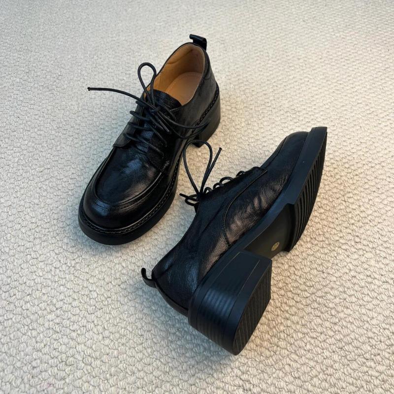 

Версия из овчины~ Академический стиль шнуровка толстый каблук женские кожаные универсальные туфли на платформе повседневные британские маленькие кожаные туфли 40