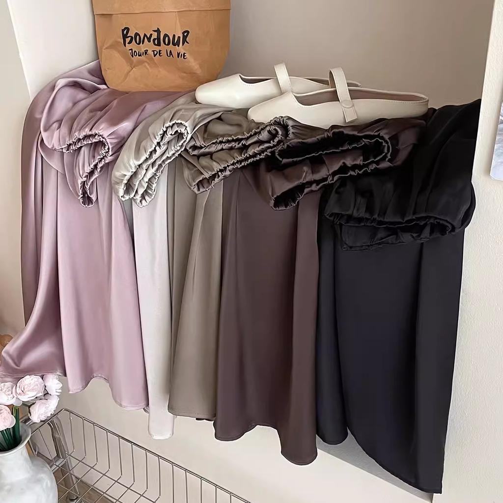 Korean Sweet Satin Summer Dress Elegant Women's Satin Skirt Slimming Skirt Street Wear Loose Hip Cover Skirt Classic Everything