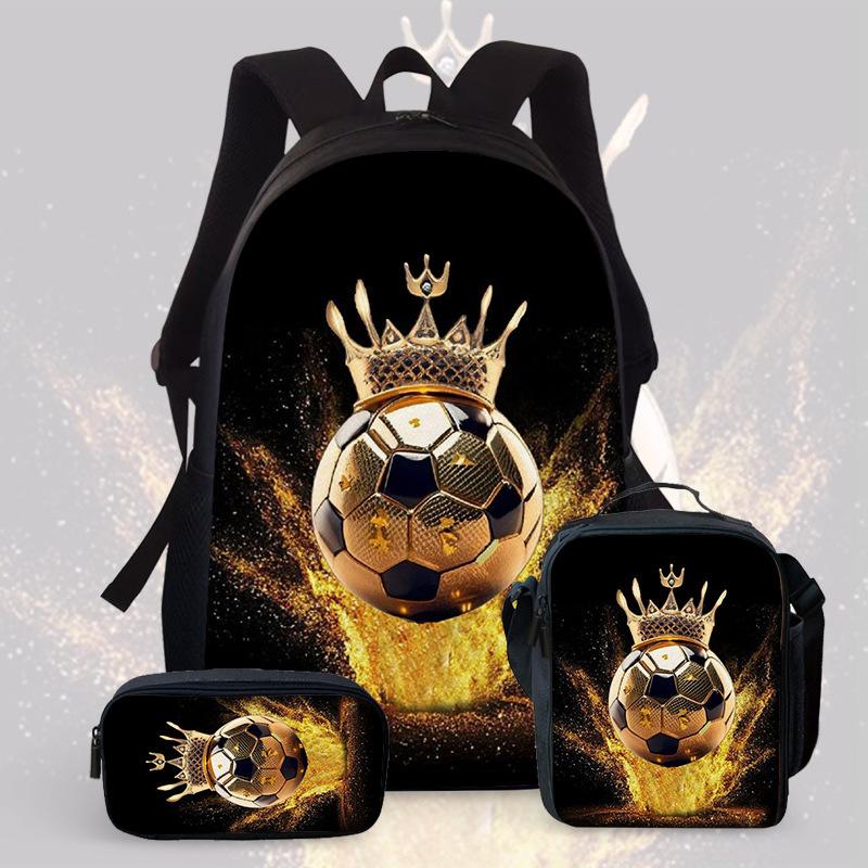 Football Cartoon Print Junior High School Backpack Three-Piece Children'S Schoolbag Primary School Backpack