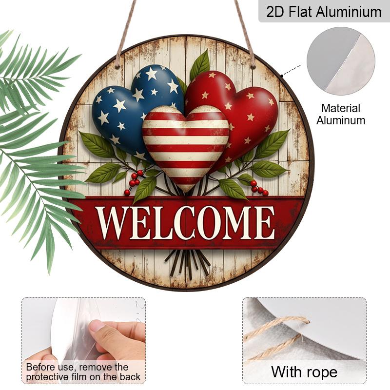 2D Flat, 1pc Vintage Patriotic Heart Metal Wall Sign - 7.87-Inch Flag & USA Map Heart, Waterproof Fade-Resistant / Decoration Suitable for Porch