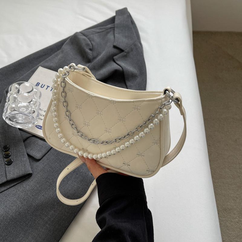 Women's Shoulder Bag  Spring Summer New Beadding Underarm Bags Temperament Versatile Chain Crossbody Bag Party Handbags