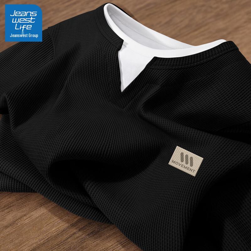 JEANSWEST LIFE Men s Layered Look Waffle Knit V-Neck Long Sleeve Tee XL