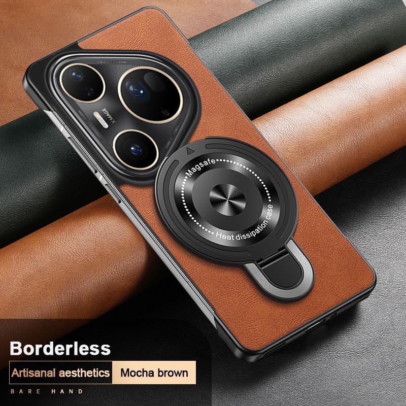 Huawei Pura 80 Ultra 70 Pro + Wireless Charging Shockproof Case For Magsafe Frameless Leather Texture Magnetic Holder Cover