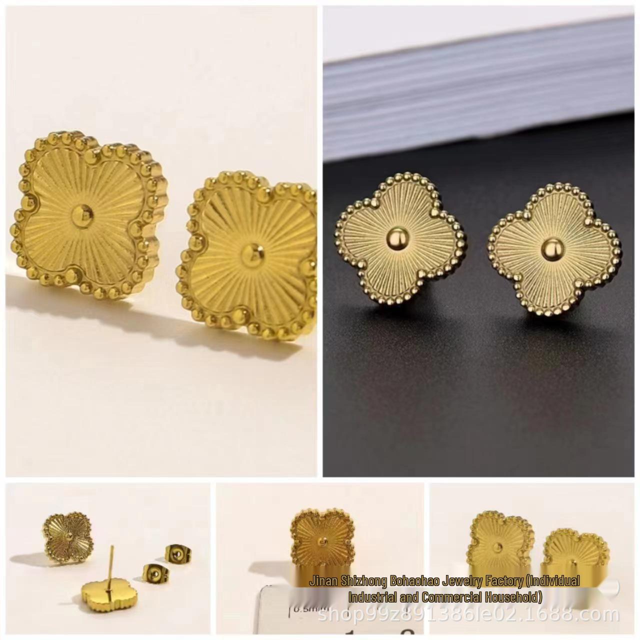 Fashion Versatile Titanium Steel Clover Stud Earrings - Colorfast Jewelry золотой