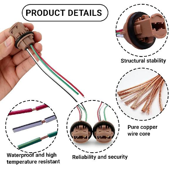 2PCS Car 7443 Brake Light Bulb Holder, Bulbs Wiring Harness Sockets, Turn Signal Lights Socket Pigtail Harness Connector, for 7443/T20 Bulb Mounting