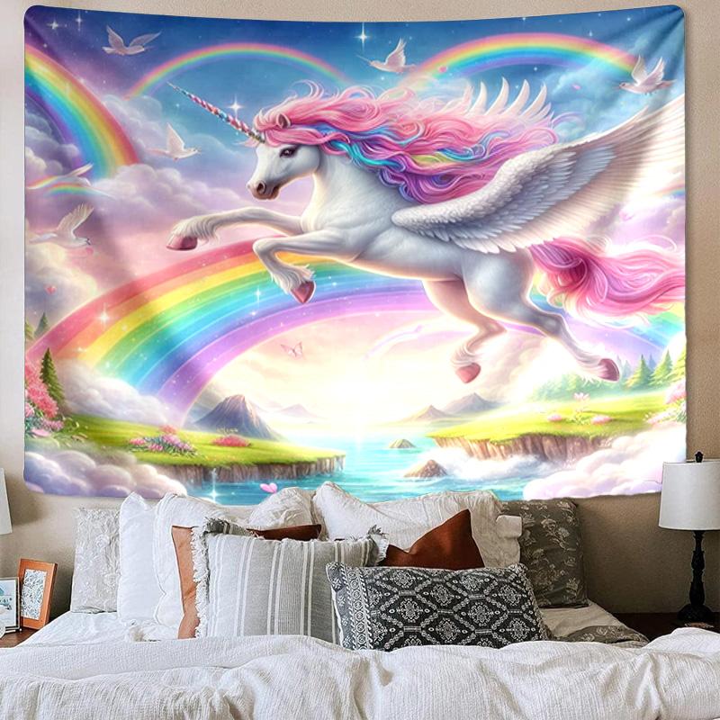 Unicorn In Enchanted Garden Tapestry Room Decoration Wall Hanging for Living Room Bedroom, dormitory, Birthday and Christmas gifts