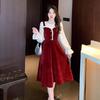 Fake Two-piece Dress Women's Early Spring New High-end Temperament Waist Small Slim and Thin Dress