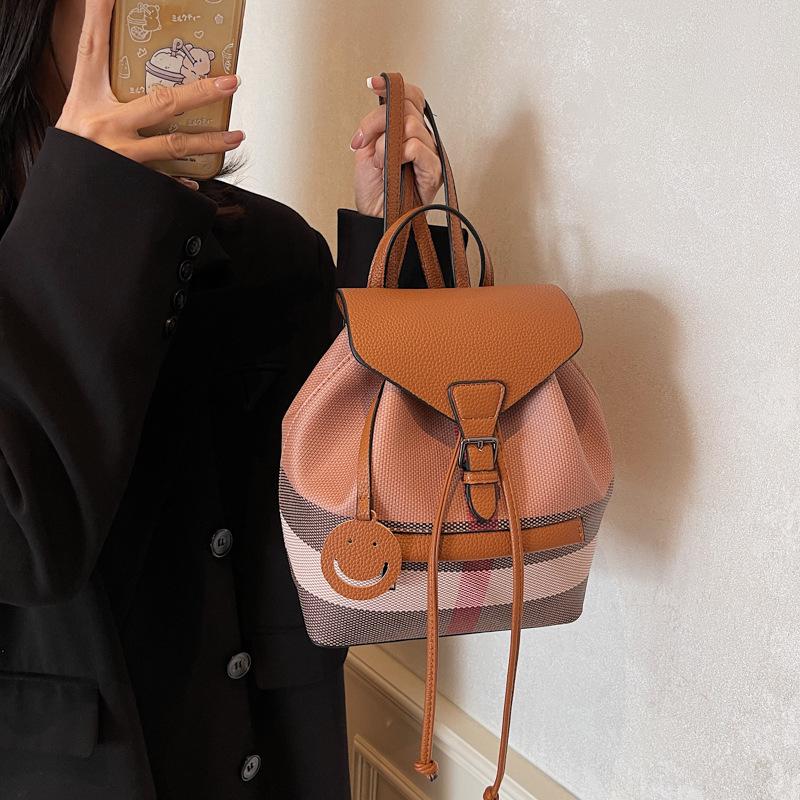 Stylish Plaid Backpack for Travel and Business Fashionable Double Shoulder Bag