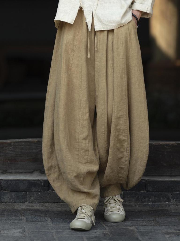 Women's Artistic Retro Loose Cotton Linen Pumpkin Patchwork Lantern Pants