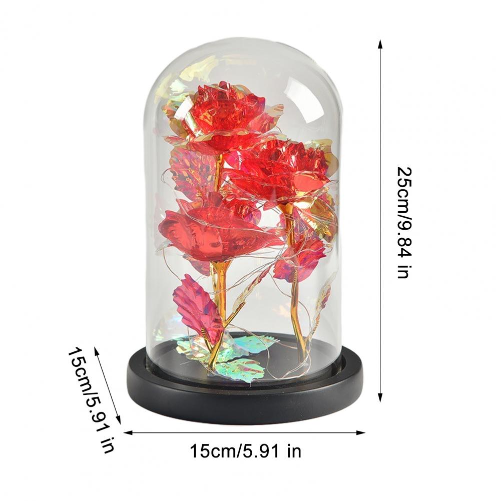 Gold Foil Rose Glass Cover Multipurpose Rose Decoration In Glass Dome with Black Wood Base Romantic Valentine's Day Gifts