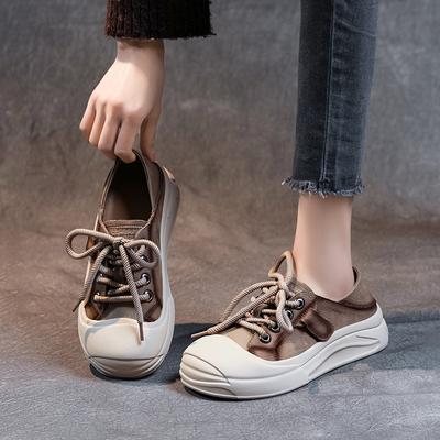 The First Layer of Cowhide Casual Shoes for Women's 2025 Spring New Leather Retro Lace-up Platform Shoes for Women's Small Board Shoes