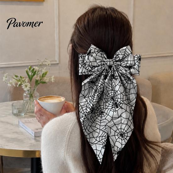 Fashionable Hair Bows for Dates Halloween Bow Clip Women Girls, Spider Web Barrettes Satin Ribbon Clips, Large Bowknot Accessories Cosplay Party