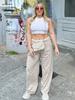 Pure Color Women High Waist Black Pants Solid Elastic Waist Wide Leg Pant Woman Fashion Lace Up Casual Loose Pants Streetwear