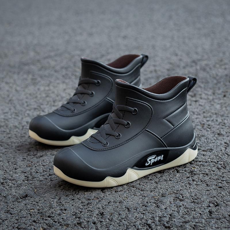 

New Plush Waterproof Rain Shoes Women s Stylish Fake Laces Ankle Rain Boots Woman Non Slip Galoshes Soft Rainshoes Winter Bootie 36