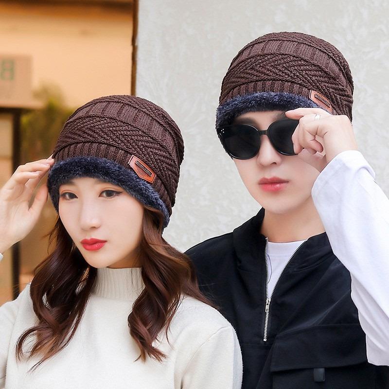 Men's and women's hats winter green warm thickened knitted wool hats fleece autumn and winter cotton hats cold scarf ear protectors