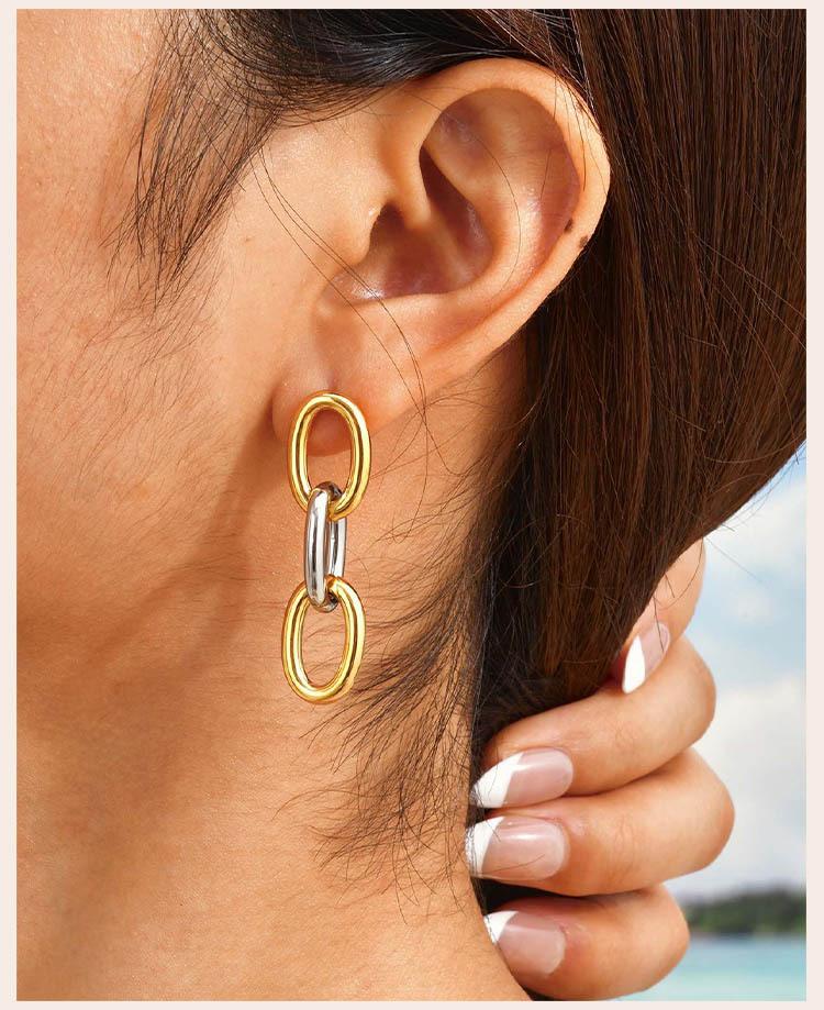 Chunky Symmetrical Link Chain Dangle Drop Earring, Stainless Steel Geometric Earring Women, Minimalist Jewelry Waterproof