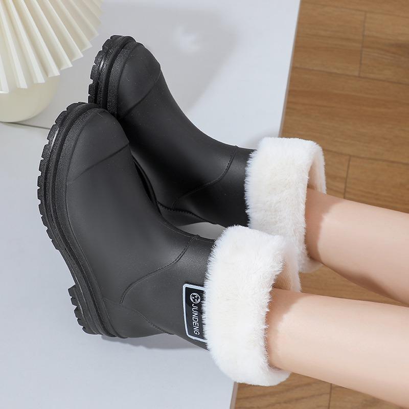 New fashion women's medium tube rain shoes fashion women's water shoes thickened non-slip warm waterproof water shoes