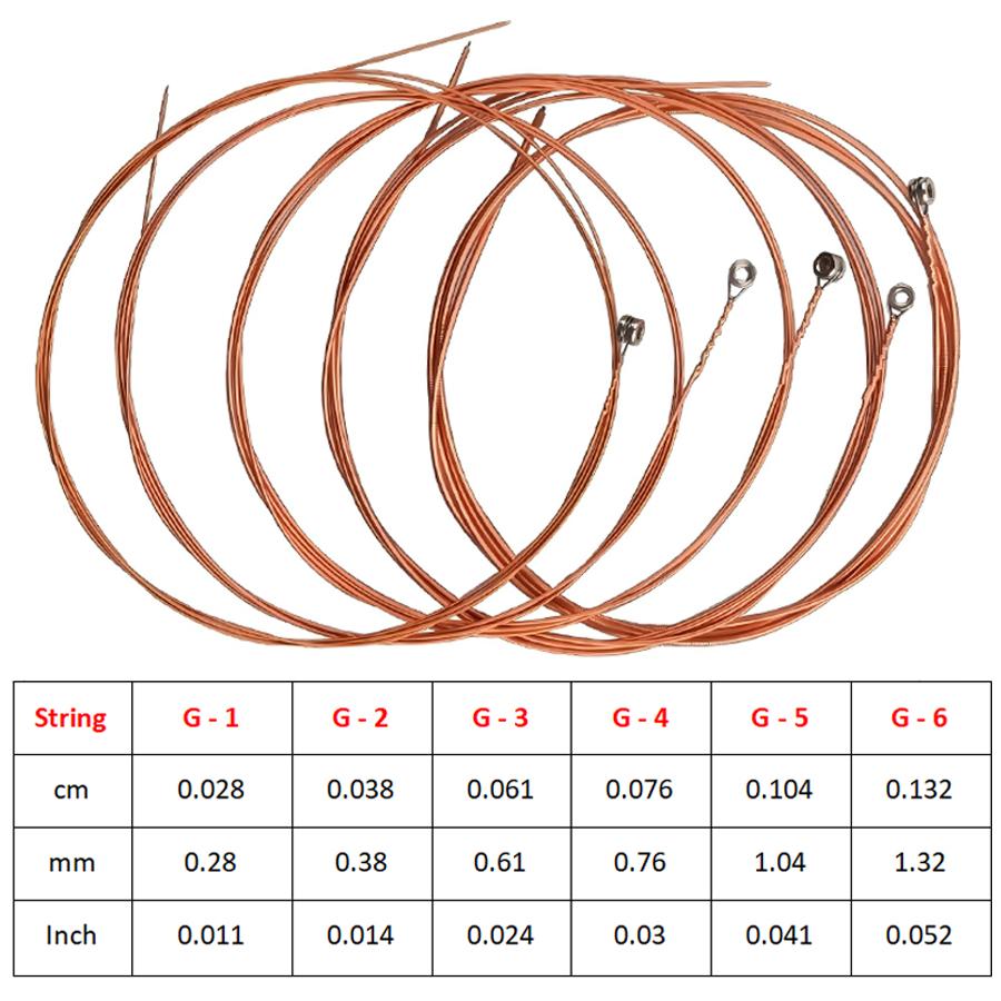 1Set Red Copper-colored Guitar Metal Strings for Folk Guitar Universal Replacement String Musical Instrument Accessories