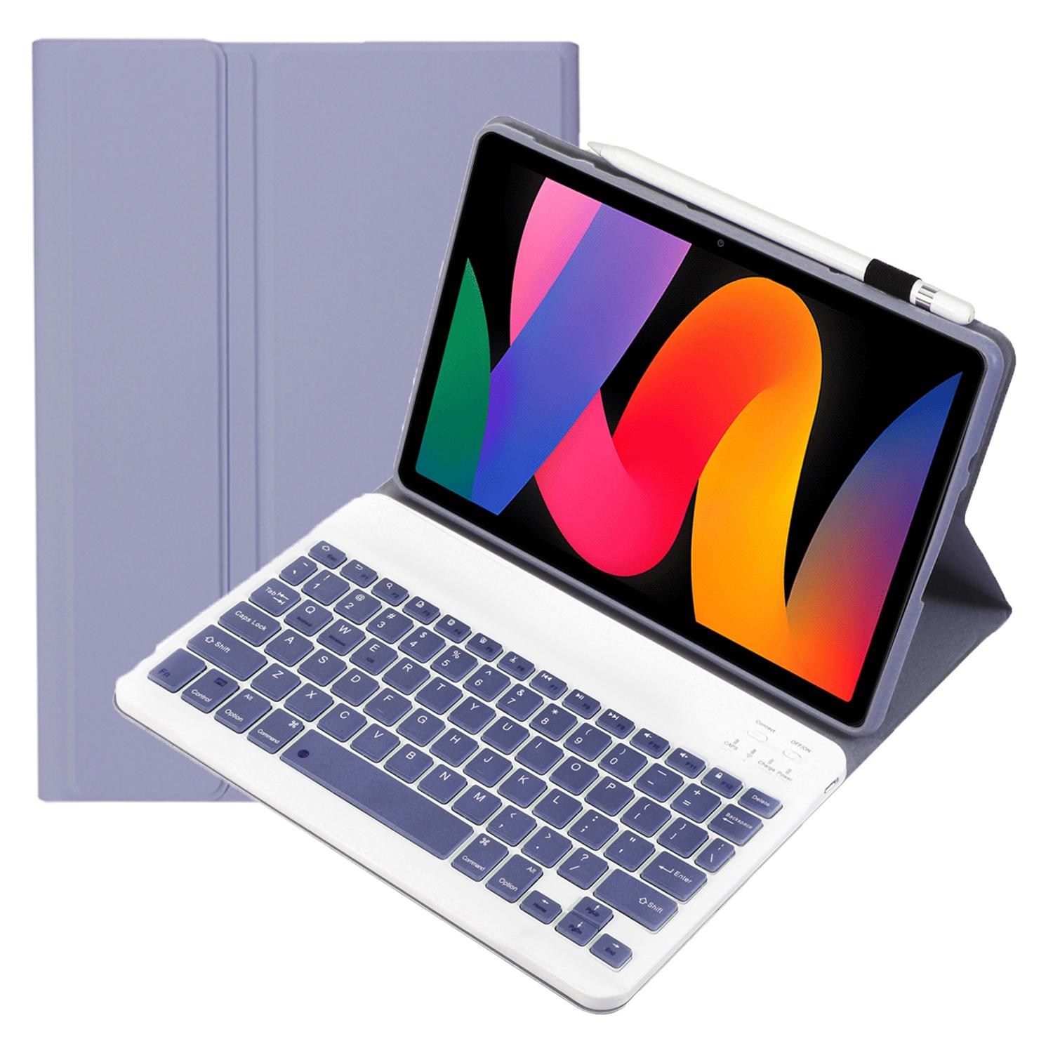 

A0N9 For Xiaomi Redmi Pad SE Leather Tablet Case with Bluetooth-Compatible Keyboard Purple