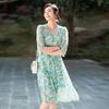 Elegant Silk Dress with Waist-Cinched Print