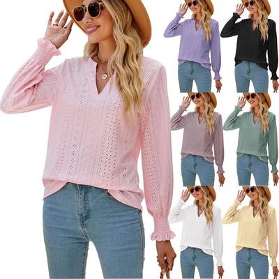 New Solid Cut Out V-Neck Loose Sleeve Top