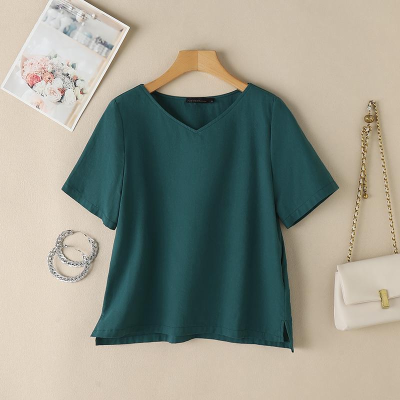 ZANZEA Women Casual V-Neck Summer Short Sleeve Cotton T-Shirts M