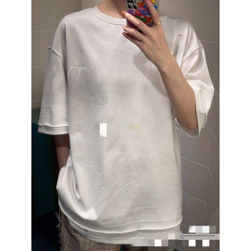 South Korea Niche Style Export Trendy Chest Small Icon Tops T-Shirt White Blue All-Match Men's and Women's Same Style Short Sleeve