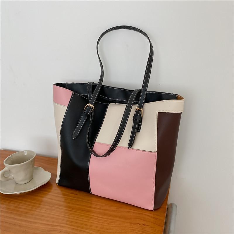 Fashion splicing candy color women's bag new soft surface casual shoulder bag simple hand bag