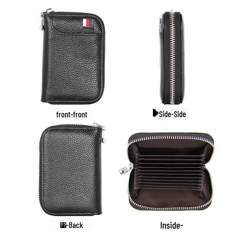 Top Grain Cowhide Anti-RFID Accordion Leather Card Holder with Multi-Card Slots
