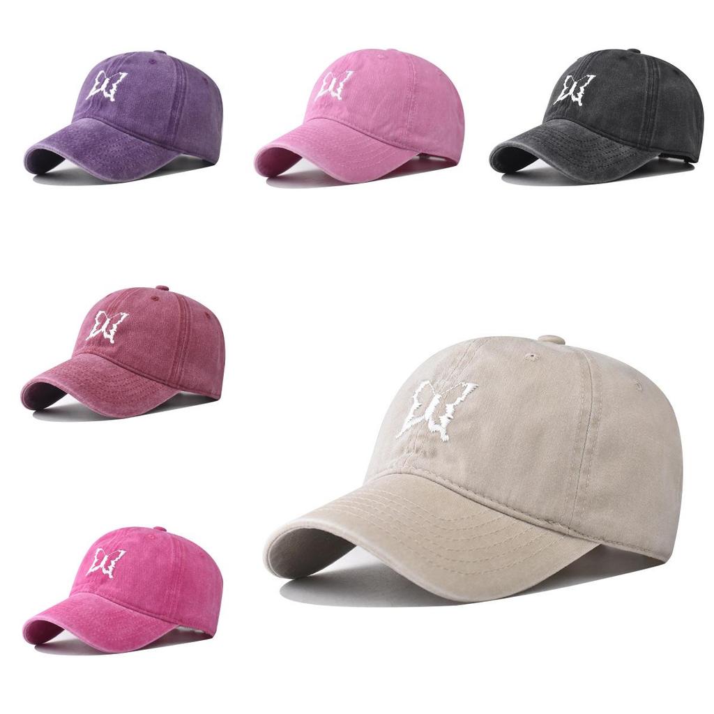 Cotton Wash Vintage Butterfly Embroidered Baseball Cap With Curved Brim For Adults Summer
