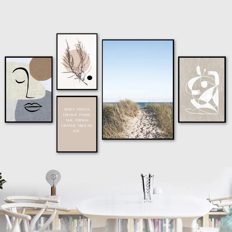 Scandinavian Nature Landscape Canvas Painting Grass Beach Sunset Wall Art Poster Nordic Printing Modern Picture Home Decoration No Frame