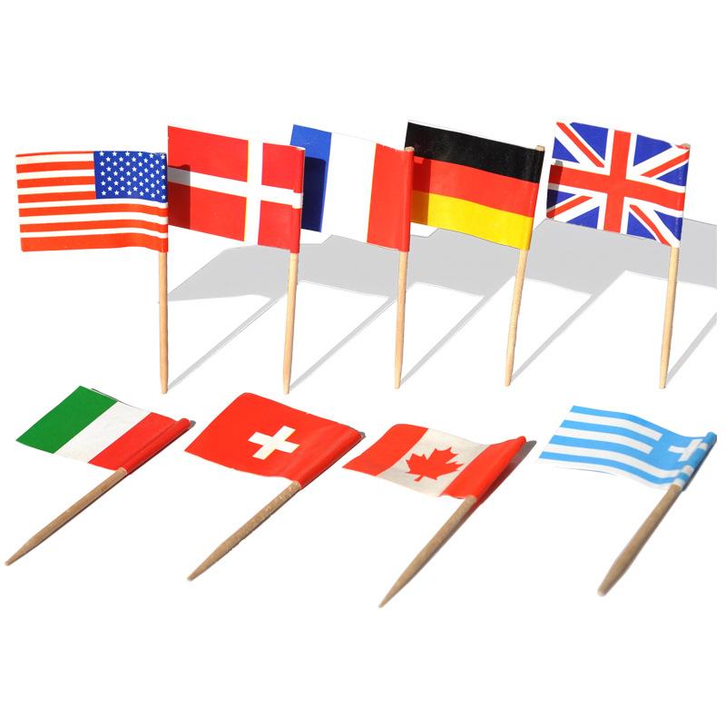 100Pcs Disposable Flag Toothpicks, Food Picks with Mini Flags for Fruit Cocktail Cake Steak, Bar Party Decorative Skewers