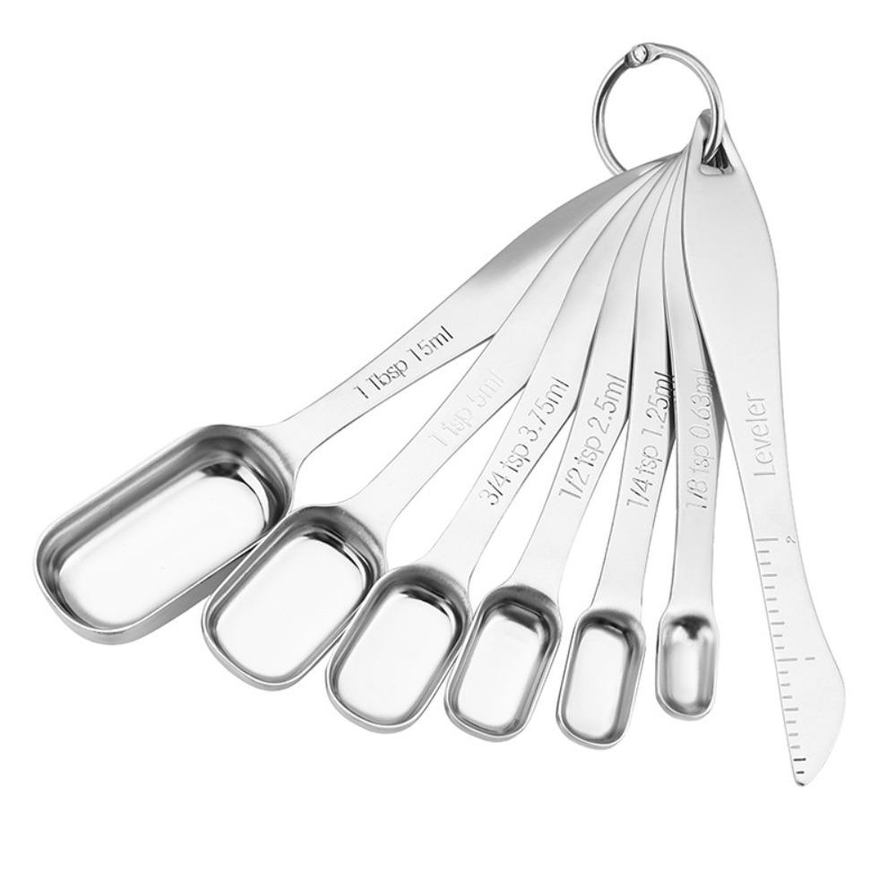 7pcs Square Shaped Seasoning Spoon Stainless Steel Teaspoon Measuring Spoon Set  Liquid