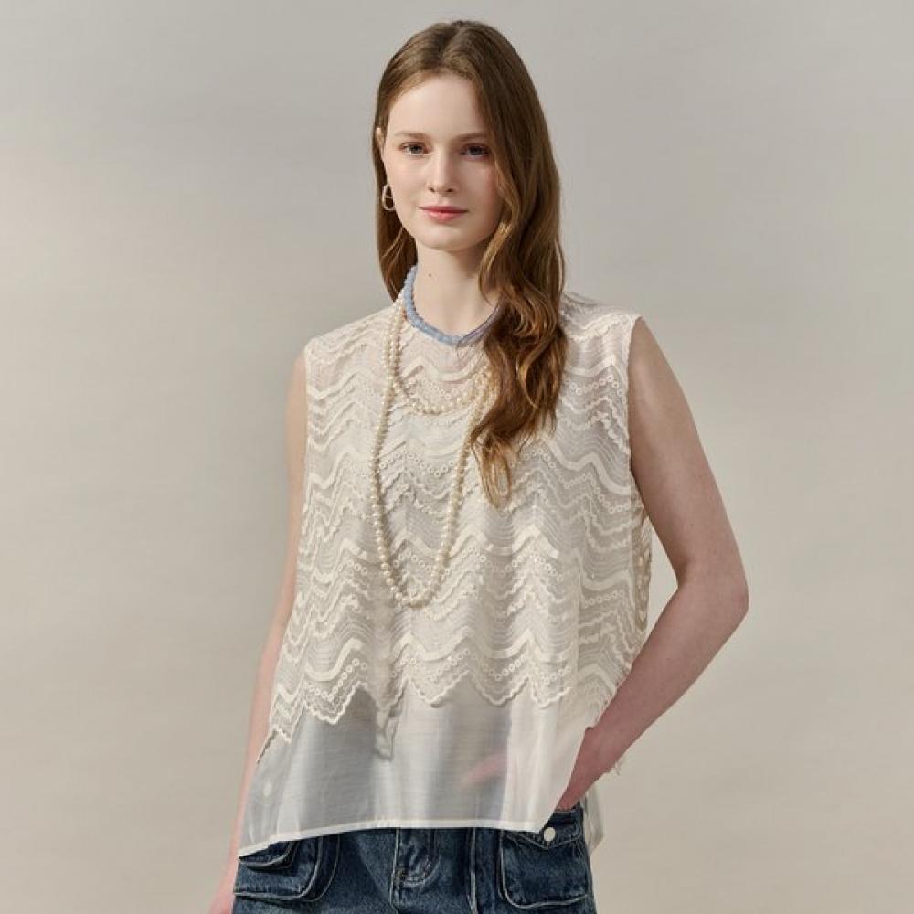 

Maxza Wave Lace Spangle Sleeveless Blouse Zf06qb001na white/FREE
