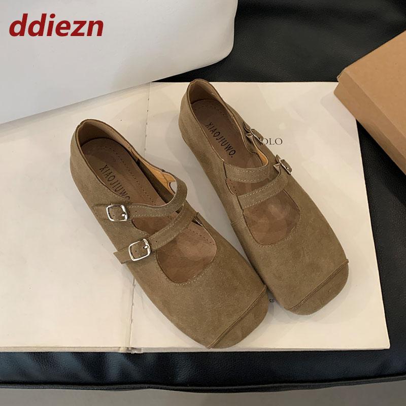 Fashion Fashion Buckle Strap Women Mary Janes Flats Shoes Female Square Toe Footwear Shallow Ladies Flats With Shoes