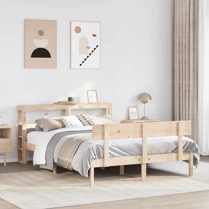 VidaXL Bed Frames with Headboard 120x200 Cm Solid Pine Wood, Bed, Bedroom Furniture, Wooden Bed, Bed 3305798