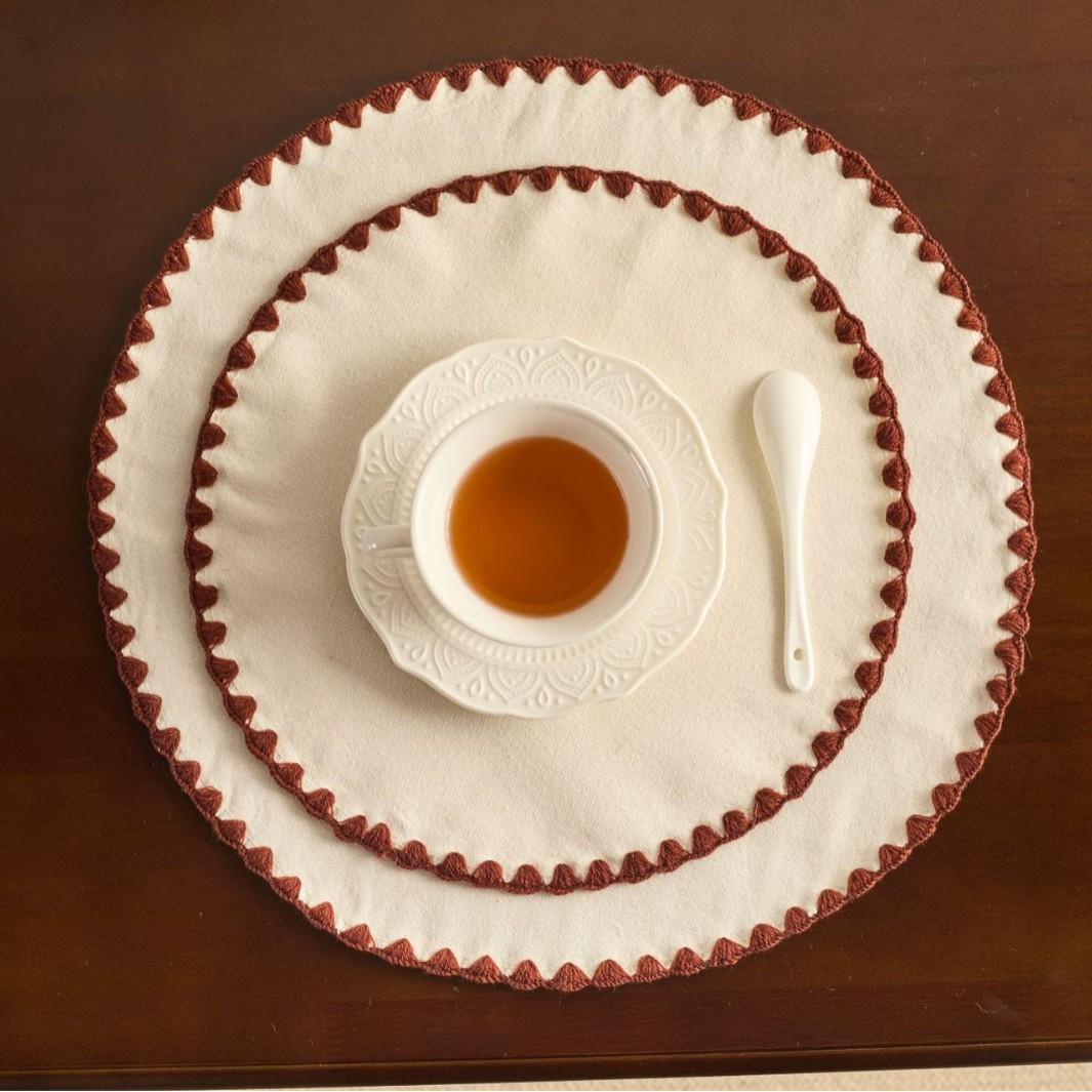 

Хлопково-льняная подставка под тарелку, украшение стола, однотонная вышитая изоляционная подкладка, круглая декоративная однотонная подставка для обеденного стола 30cm Round 1pc