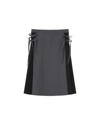 Miseki Seoul Side Bow Pleats Midi Skirt Charcoal