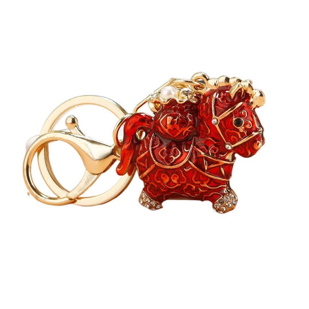 Zircon Zodiac Horse Pendant Exquisite New Year Pendant Sweet Horse Year Keychain  Car Key Ring