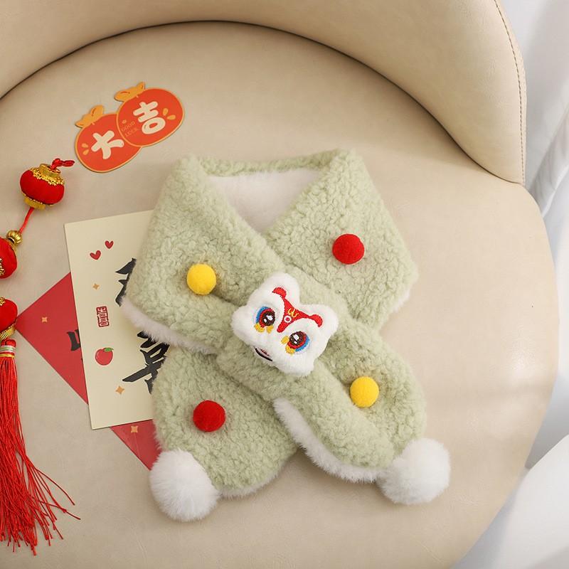 Warm Winter Knit Scarf With Cute Lion Cartoon Print Unisex Neck Warmer Cold Season Soft Fleece-Lined Stylish Daily