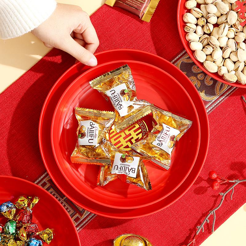 Prato de Frutas para Casamento Doméstico Caractere da Felicidade Prato de Frutas Secas Prato Chinês para Casamento Prato para Sementes de Melão de Frutas para Inauguração de Casa Prato de Doces de Felicidade de Plástico