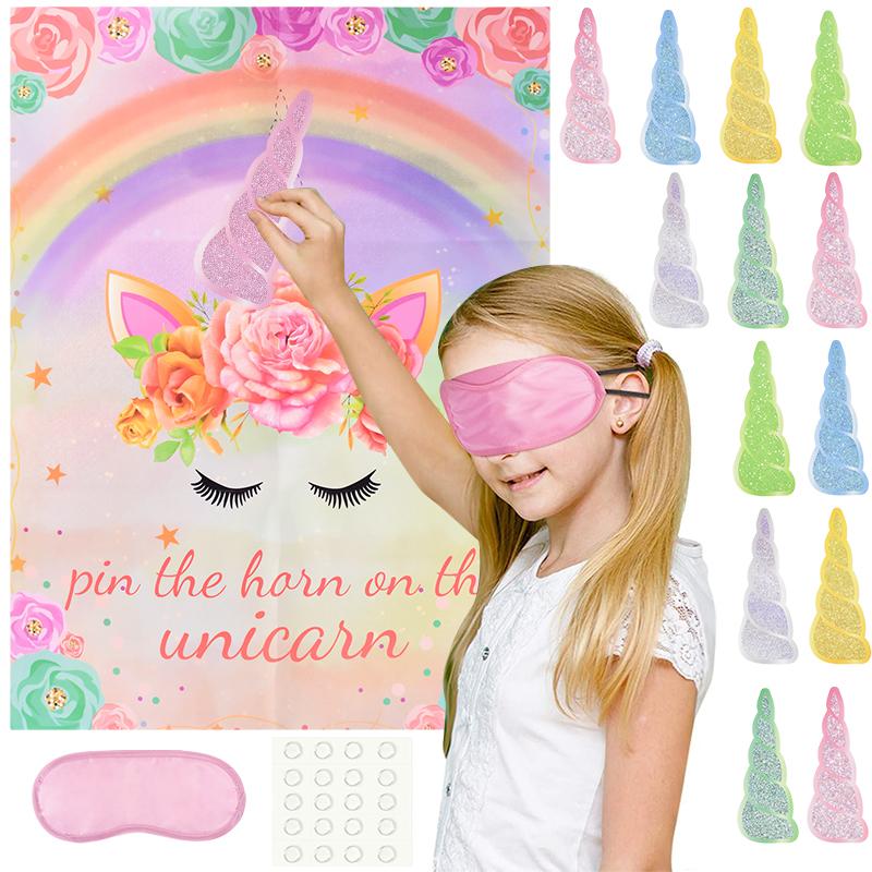 Einhorn Party Spiel Stecke das Horn Auf das Einhorn Poster Mädchen Einhorn Geburtstag Mitgebsel Geschenk Zuhause Kinderzimmer Wandaufkleber Dekoration