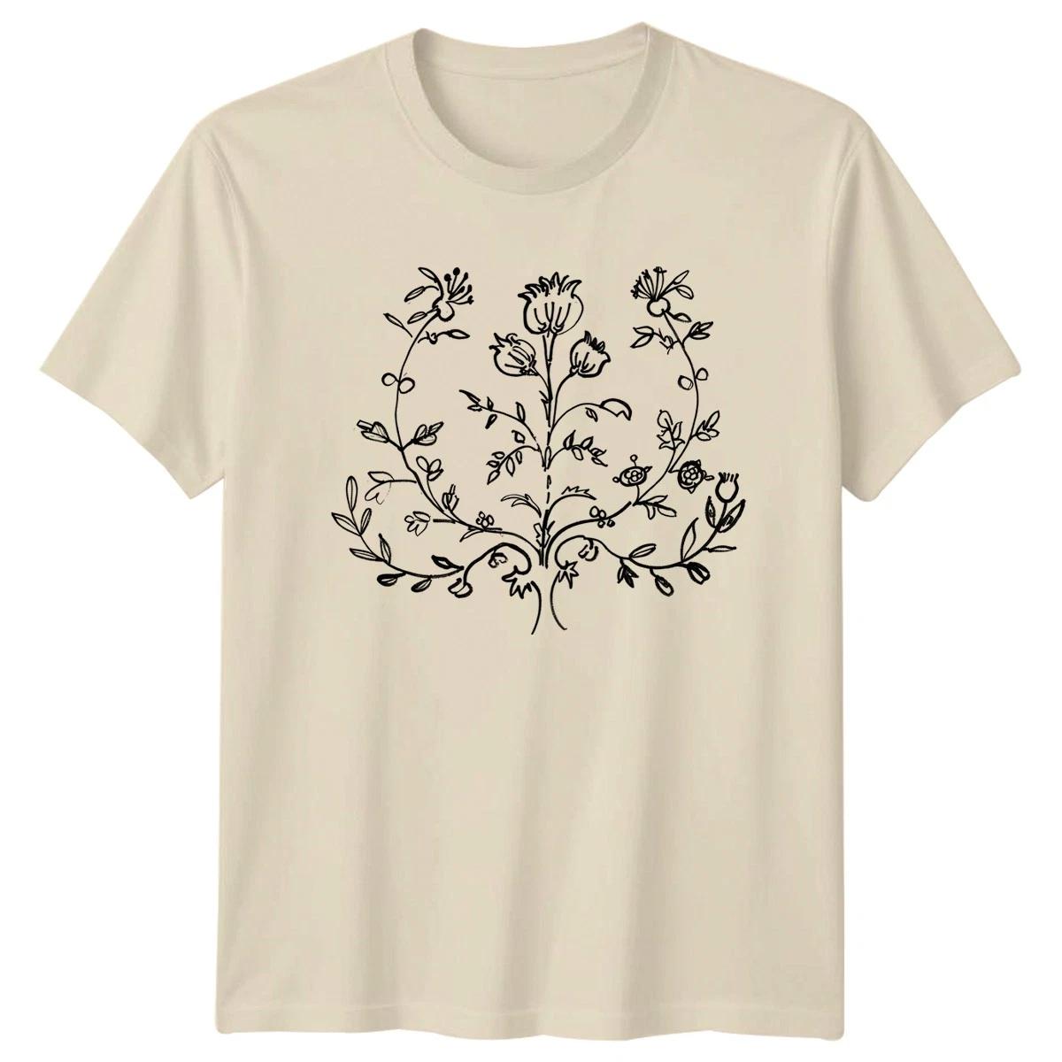 Vintage Botanical Sketch Floral Design T-Shirt Art Nature Birthday Gift For Her S