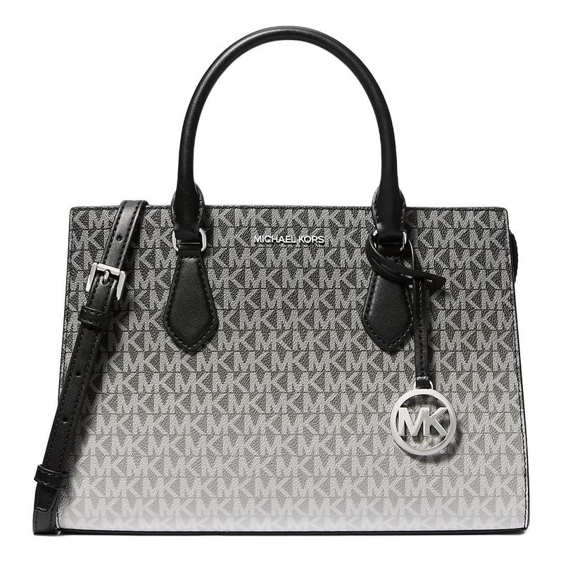 MICHAEL KORS Sheila Allover Logo Print Zip Closure Coated Canvas Shoulder Bag Handbag Medium Women s Black чёрный