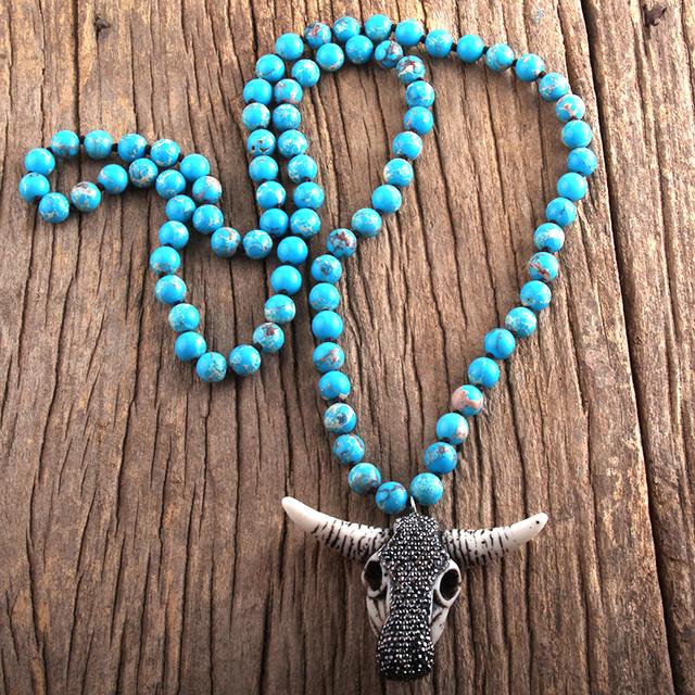Fashion Boho Jewelry Empire Stones With Bull Head Charm Pendant Handmade Necklace Women Jewelry Gift Dropship