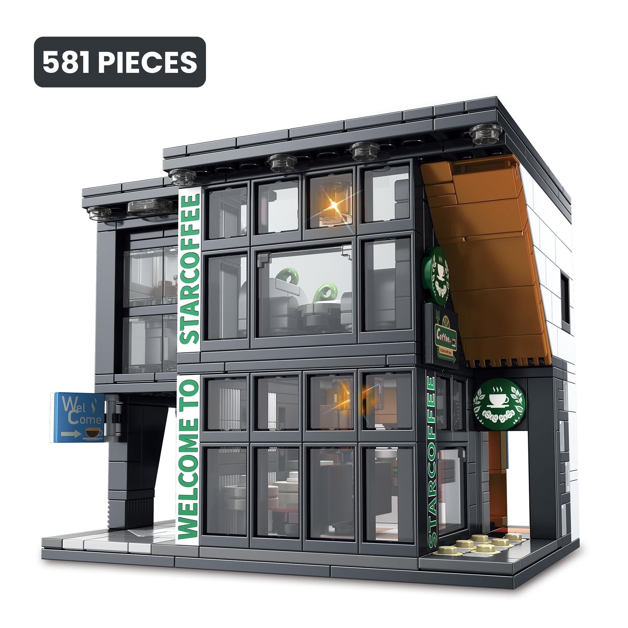 Ensemble de Blocs de Construction Coffee Shop Urbain 581 Pièces Briques Assemblage Modèle d'Architecture Avec Lumières Pour Affichage Décoration de Maison Cadeaux pour Adultes no box
