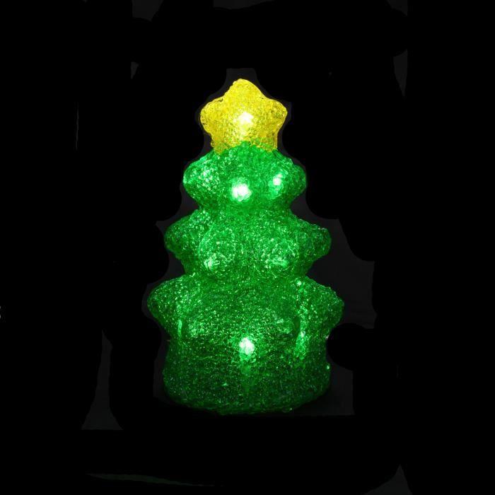 Sapin de noel lumineux à LED - 16 LED - Blanc Froid - Acrylique vert et jaune