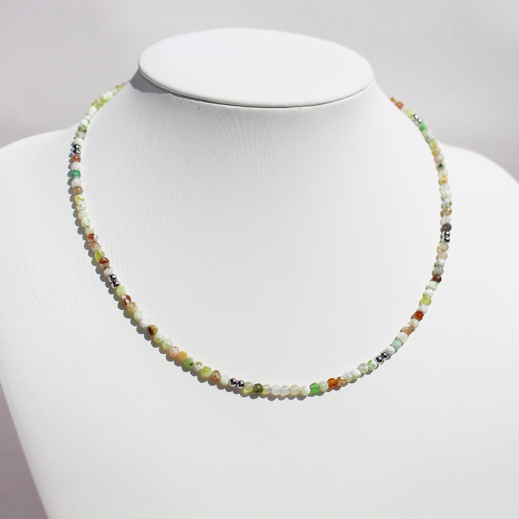 Handmade Original Jewelry Faceted Colored Natural Stone Beaded Necklace Stacked With Very Fine Collarbone Chain 772