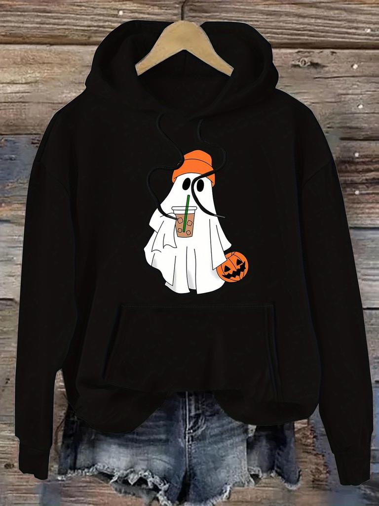 Unisex Fall Autumn Spooky Season Retro Vintage Halloween Graphic Print Hoodie Casual Long Sleeve Pullover Top for Daily Wear