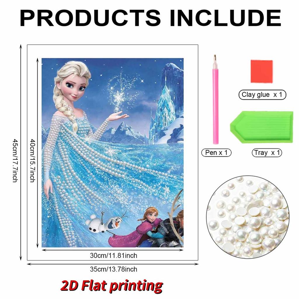 Frozen Elsa & Friends Pearl-Inlaid Frameless Art | Handmade Pearl Craft, Ice Castle Theme, for Frozen Dreamy Home Decor & Gift Option